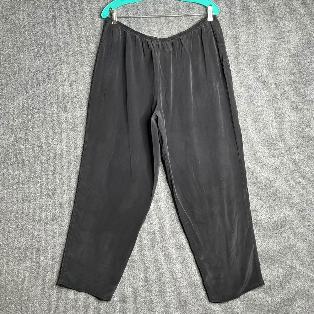 Citron Santa Monica Womens 0X Black Silk Blend Elastic Waist Straight Leg Pants